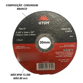 Disco de Corte Inox 4.3/8 x 1,0 x 20mm HTOM