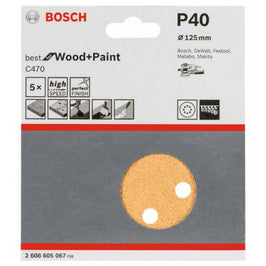 Disco de Lixa Grão 40 com 5 Peças 125mm Bosch