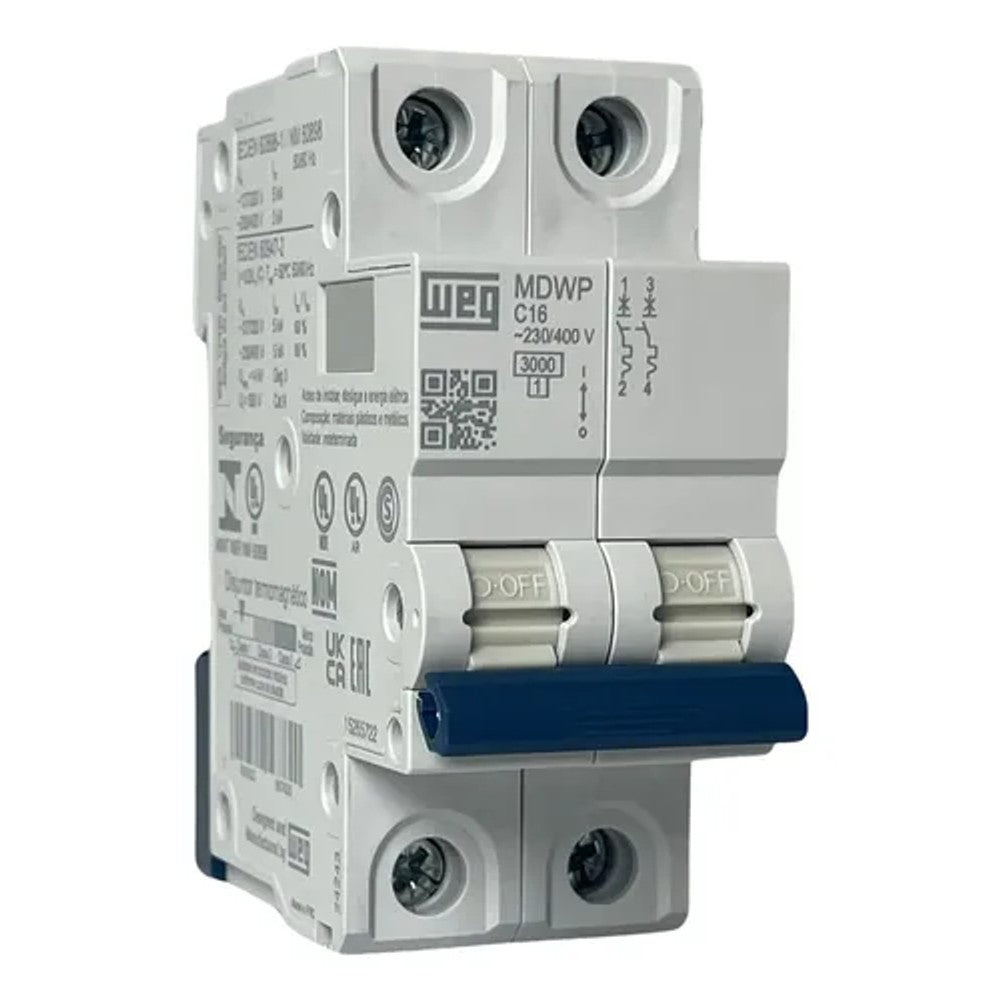Disjuntor Bipolar 16A 3/5kA MDWP-C16-2 WEG