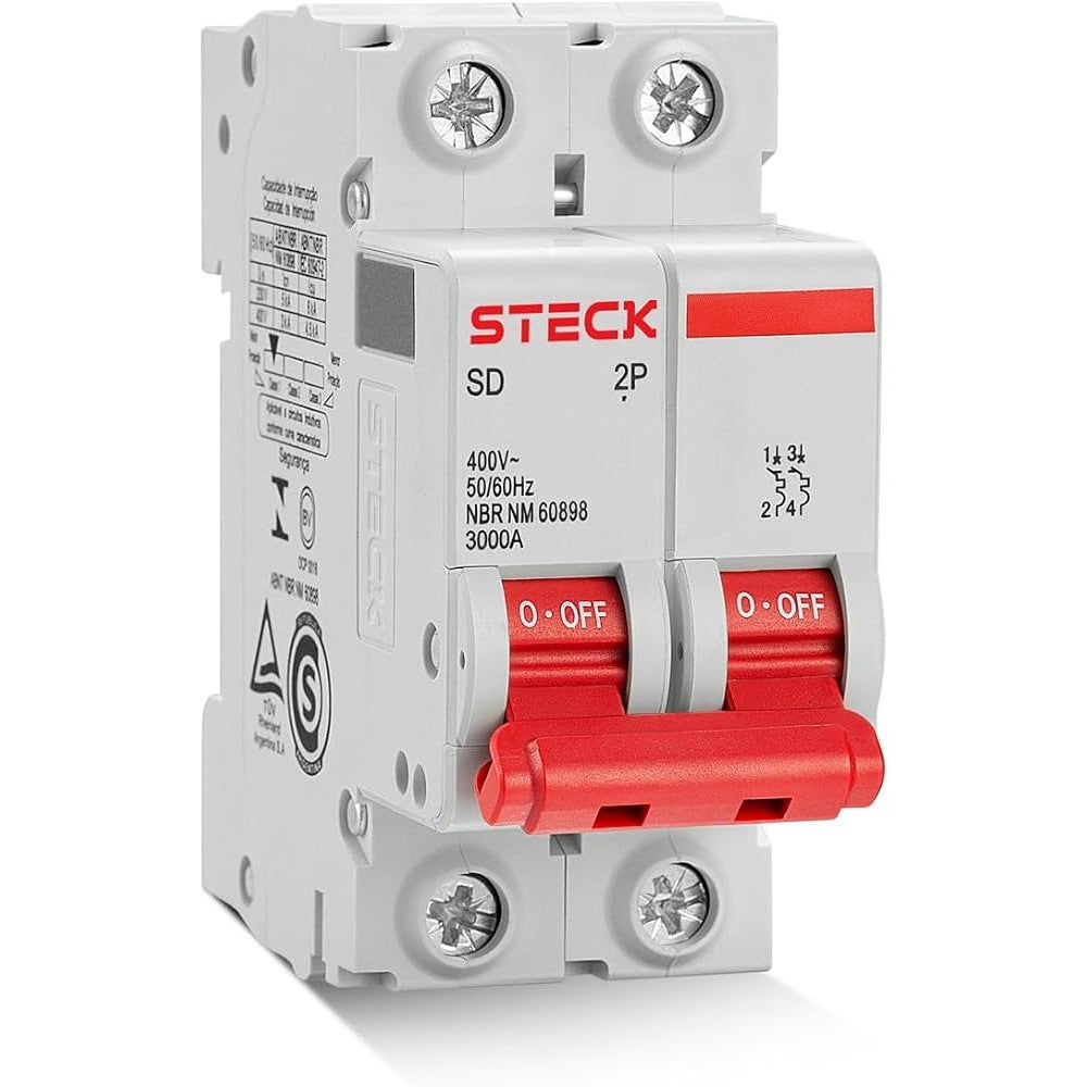 Disjuntor Bipolar Curva C 6A 3kA SD-62C06 Steck