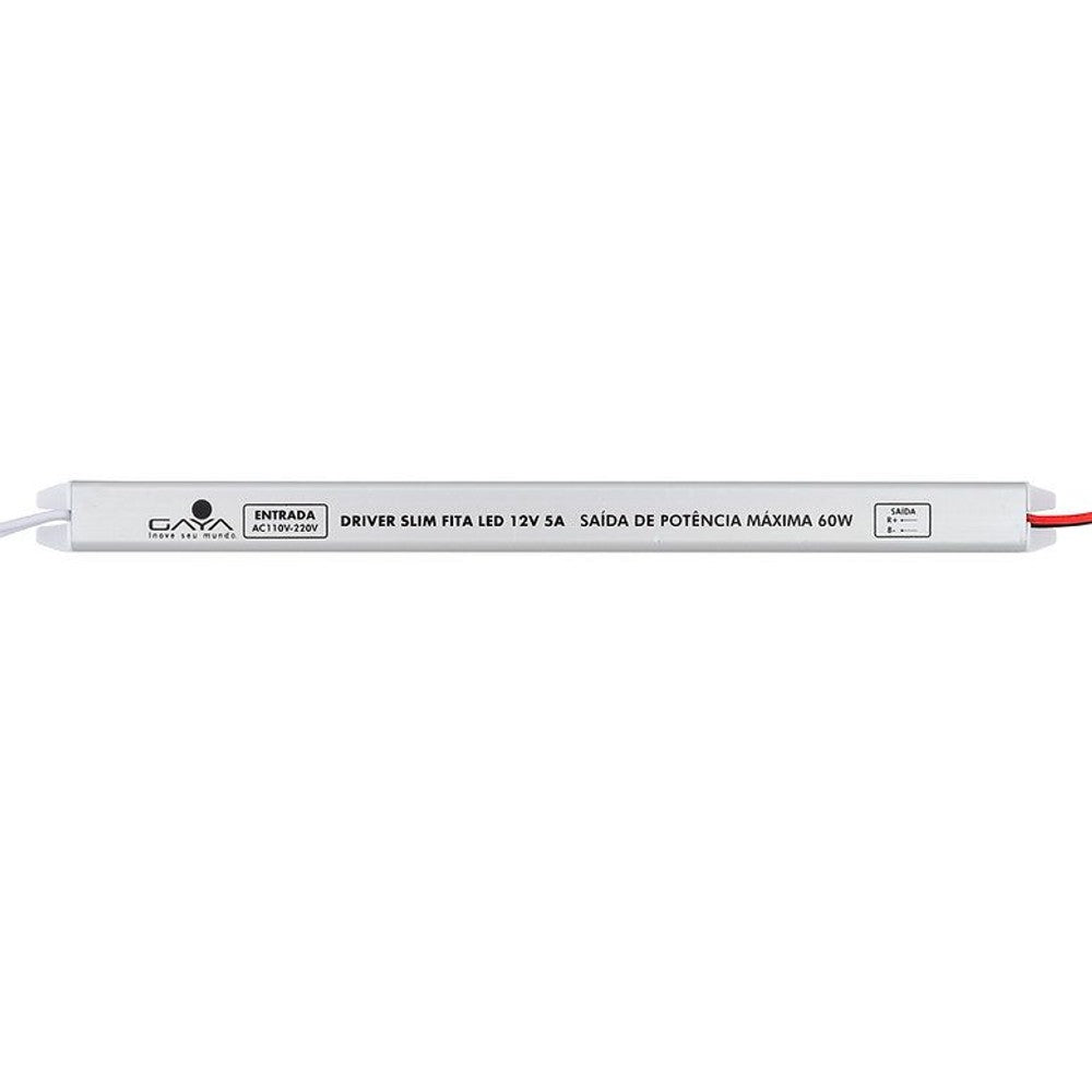Driver LED Gaya 60W 5A 12V Bivolt IP20 Slim Alumínio 9366