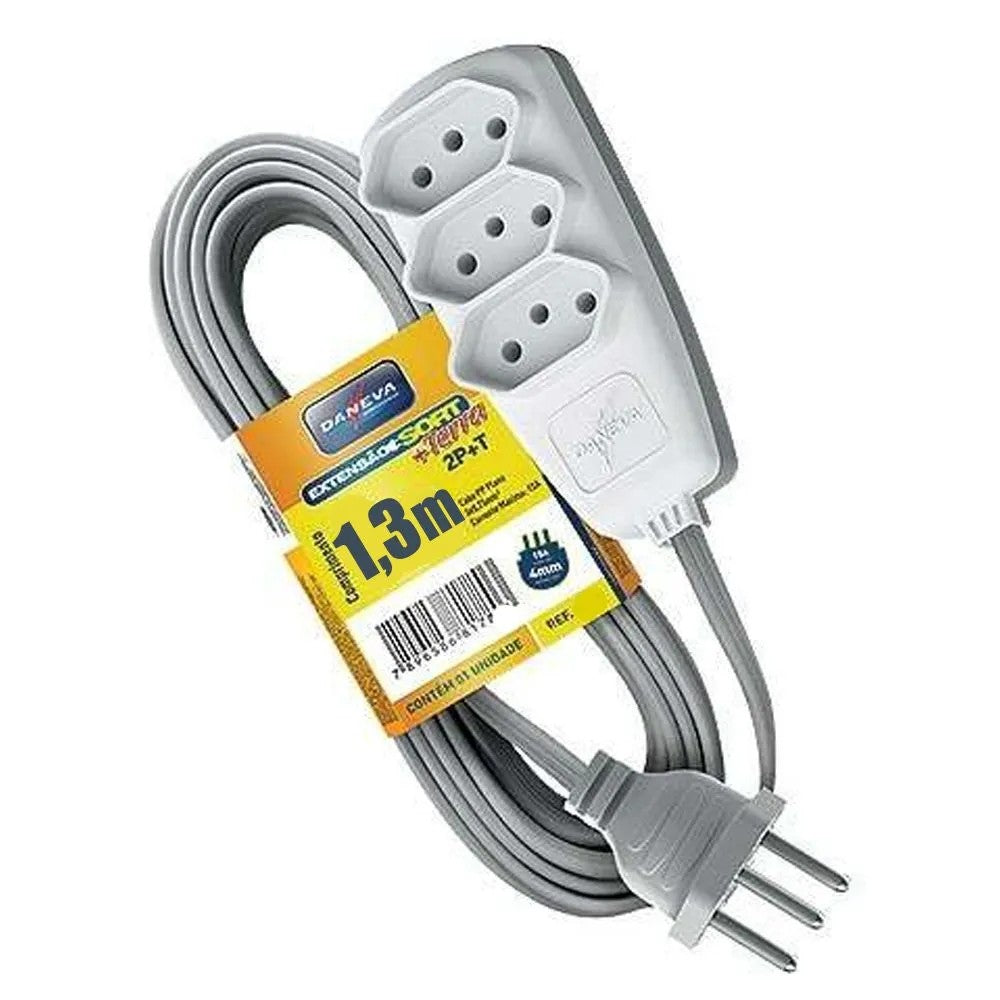 Extensão Elétrica PP 3x0,75mm 10A 1,3m Daneva 1919