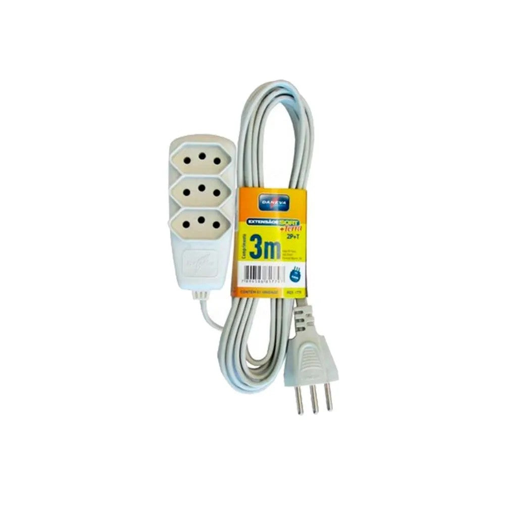 Extensão Elétrica PP 3x0,75mm 10A 3 metros Cinza Daneva