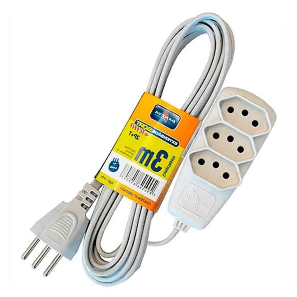 Extensão Elétrica PP 3x0,75mm 10A 3m Gelo Daneva