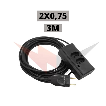 Extensão PP 2X0,75MM 3m PB 2137-1 Preto