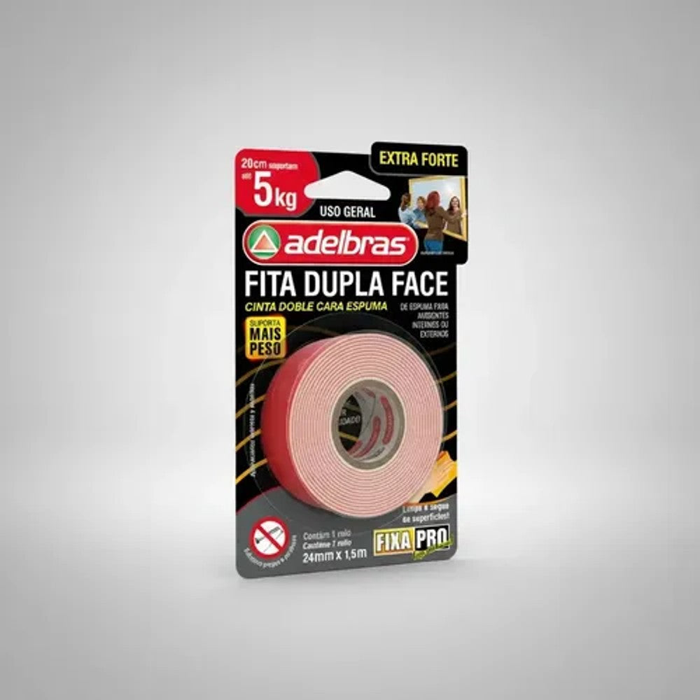 Fita Dupla Face Espuma Extra Forte 24mm x 1,5m Adelbras