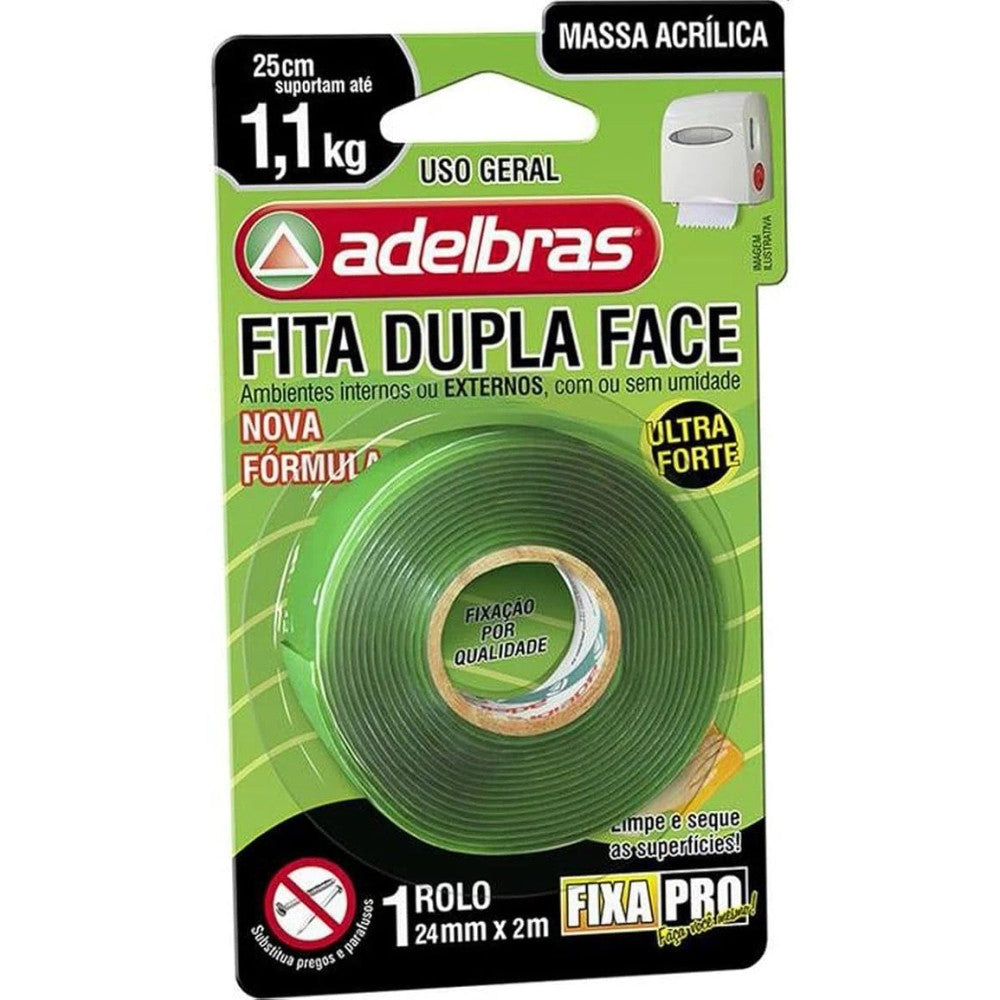 Fita Dupla Face Massa Acrílica 24mm x 2m Adelbras