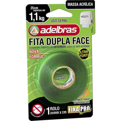 Fita Dupla Face Massa Acrílica 24mm x 2m Adelbras
