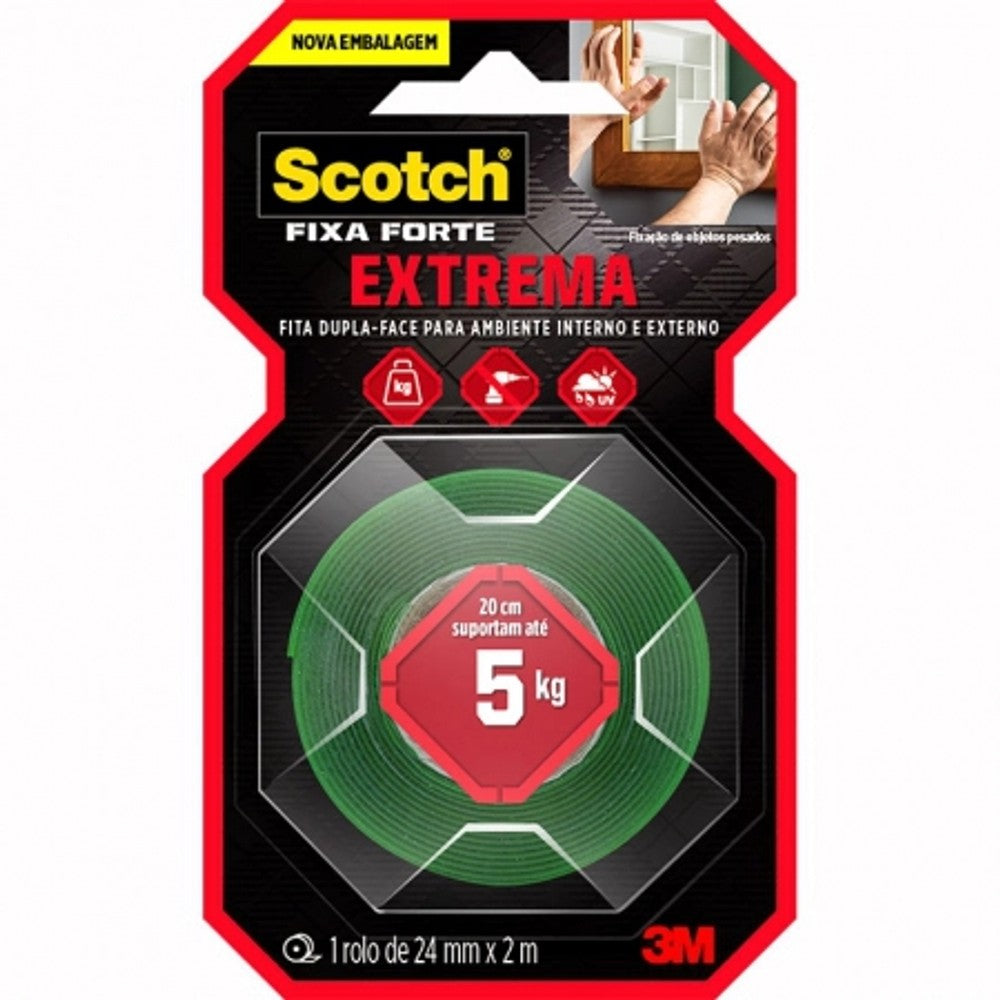 Fita Dupla Face Scotch Fixa Forte Extreme 3M 24mm x 2m Cinza