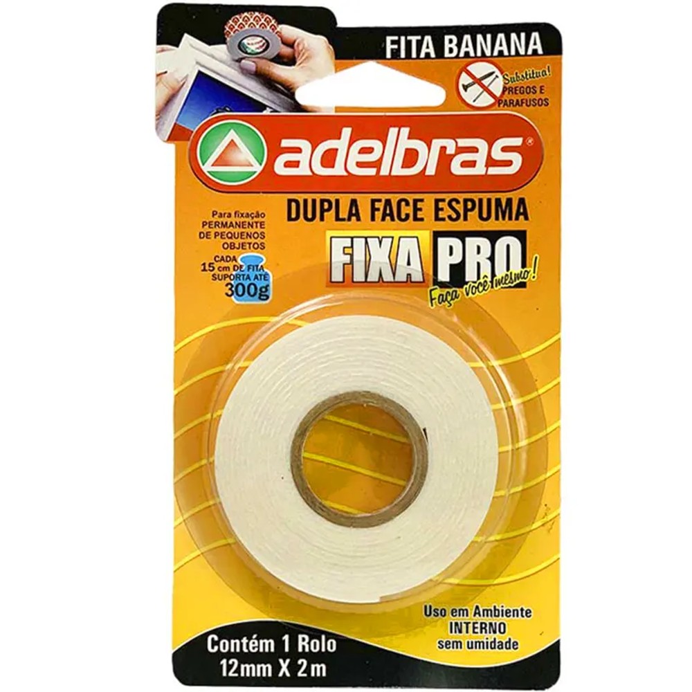 Fita Dupla Face de Espuma 12mm x 2m Branca Adelbras