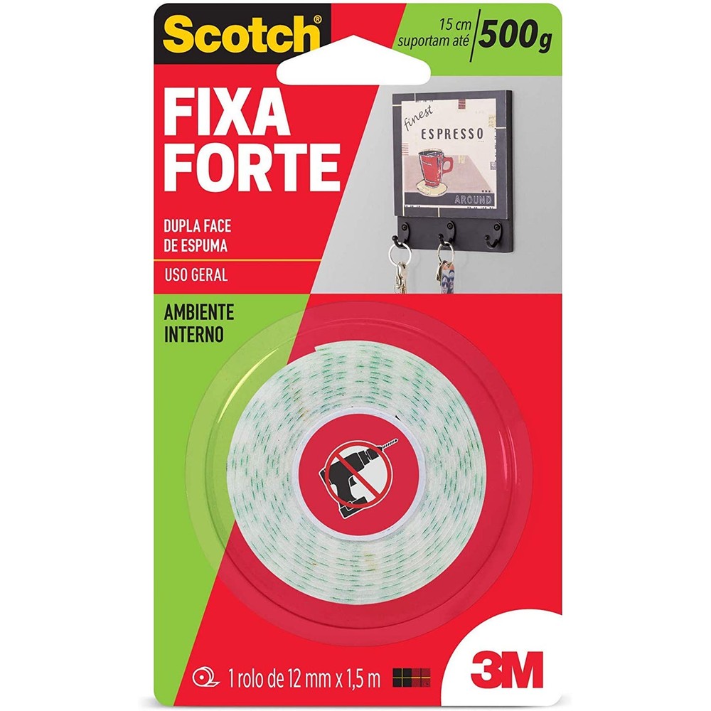Fita Fixa Forte Espuma 12mm x 1,5m 3M
