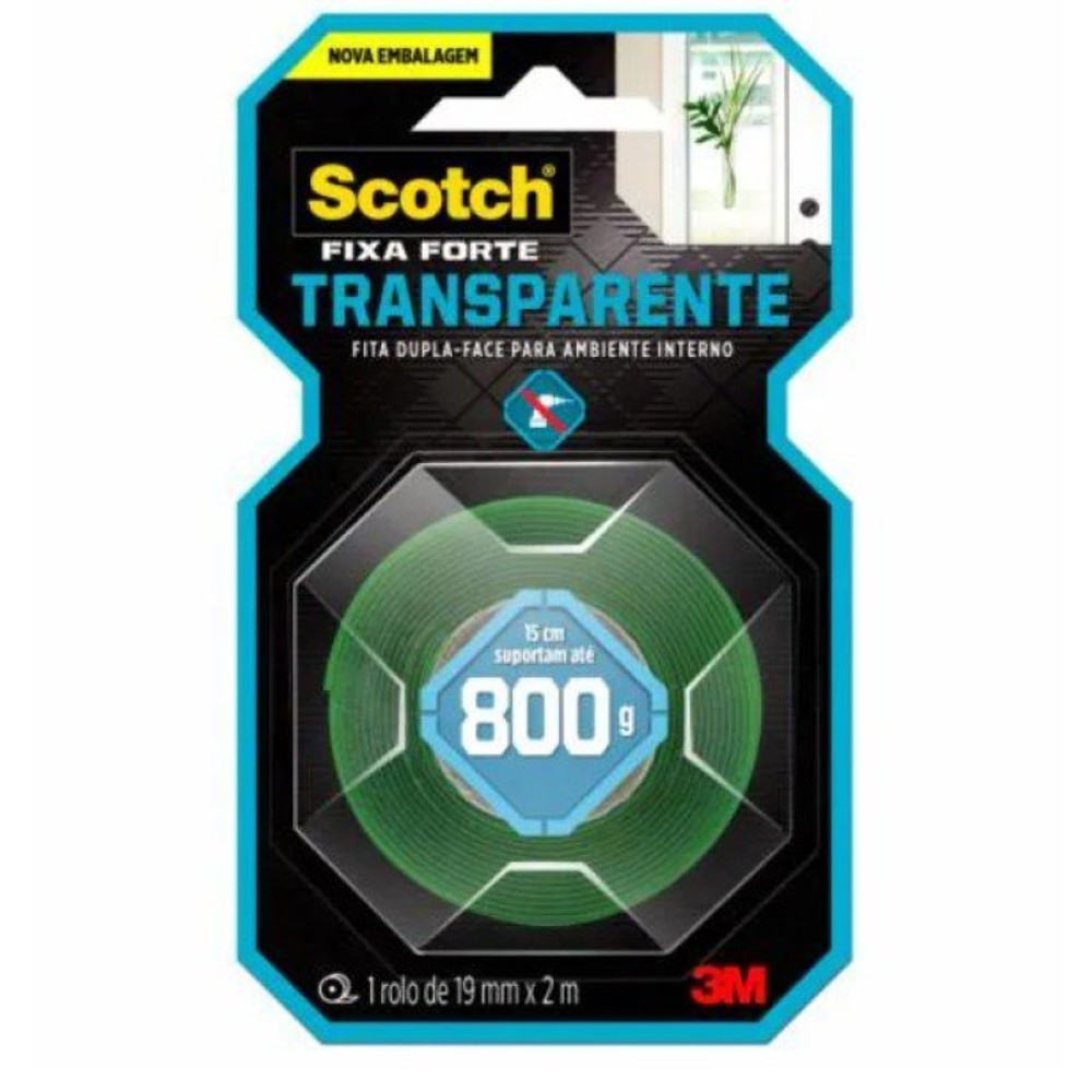 Fita Fixa Forte Transparente 19mm x 2,0m 3M