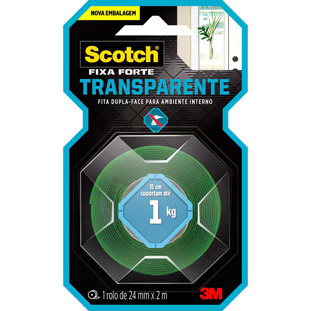 Fita Fixa Forte Transparente 24mm x 2,0m 3M