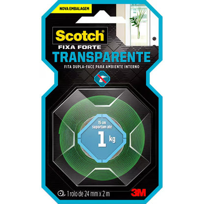Fita Fixa Forte Transparente 24mm x 2,0m 3M