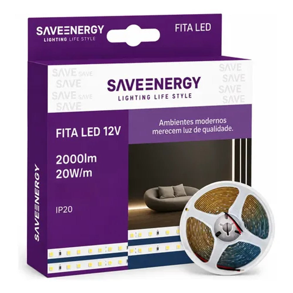 Fita LED 20W 3000K 12V 5m IP20 SAVE ENERGY