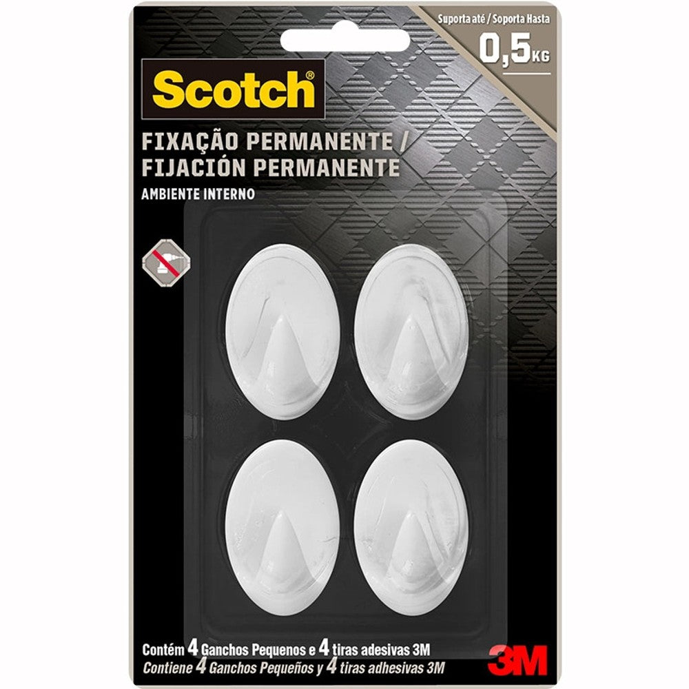 Gancho Plástico Pequeno Branco com 4 Peças 3M