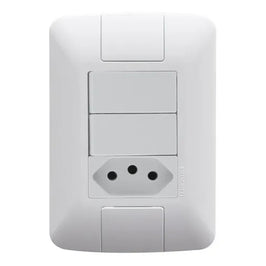 Interruptor 2 Simples e 1 Tomada 10A Branco com Placa Aria Tramontina