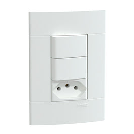 Interruptor 2 Simples e 1 Tomada 10A com Placa Branco Lunare Up Schneider 413900