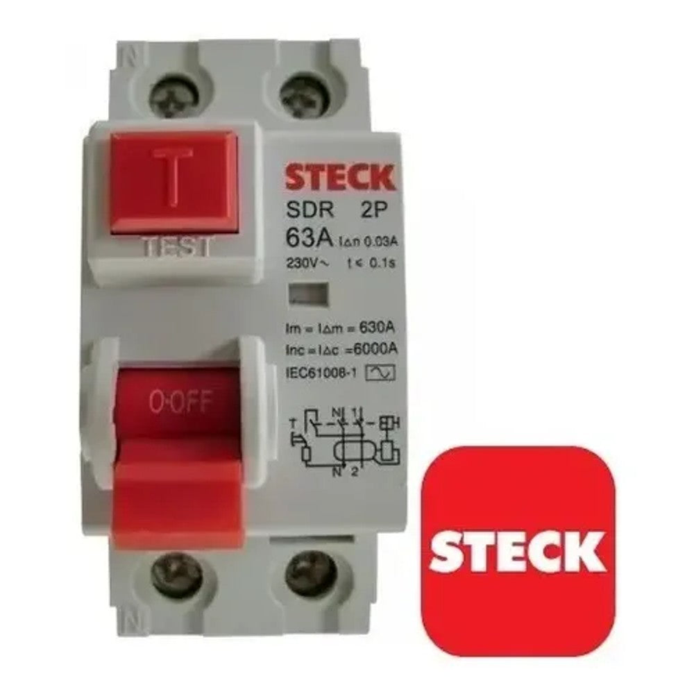 Interruptor Diferencial Residual DR 2 Polos 30mA 63A Steck