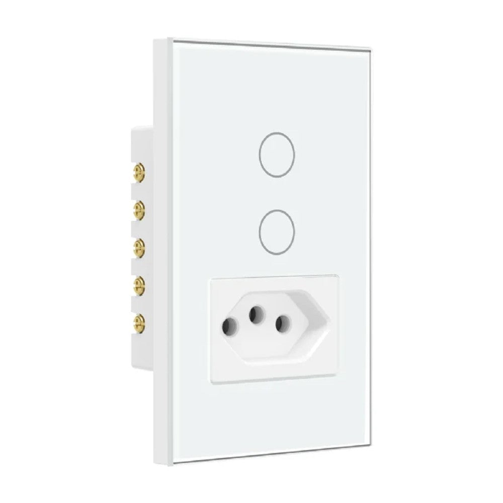 Interruptor Inteligente 2 Modulos Touch com Tomada Branco 2x4 Steck