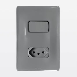 Interruptor Paralelo com Tomada 2P T 10A Cinza Zeffia Legrand 680114CZ