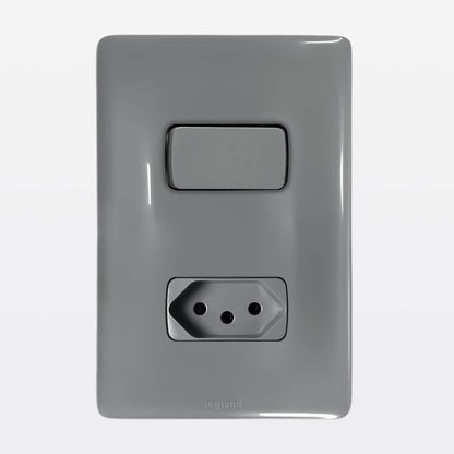 Interruptor Paralelo com Tomada 2P T 10A Cinza Zeffia Legrand 680114CZ