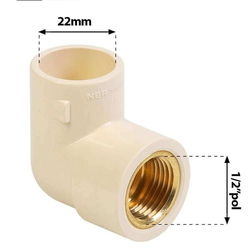 Joelho de Transição 90º Rosca Fêmea Ultraterm 22mm x 1/2 Polegada Krona
