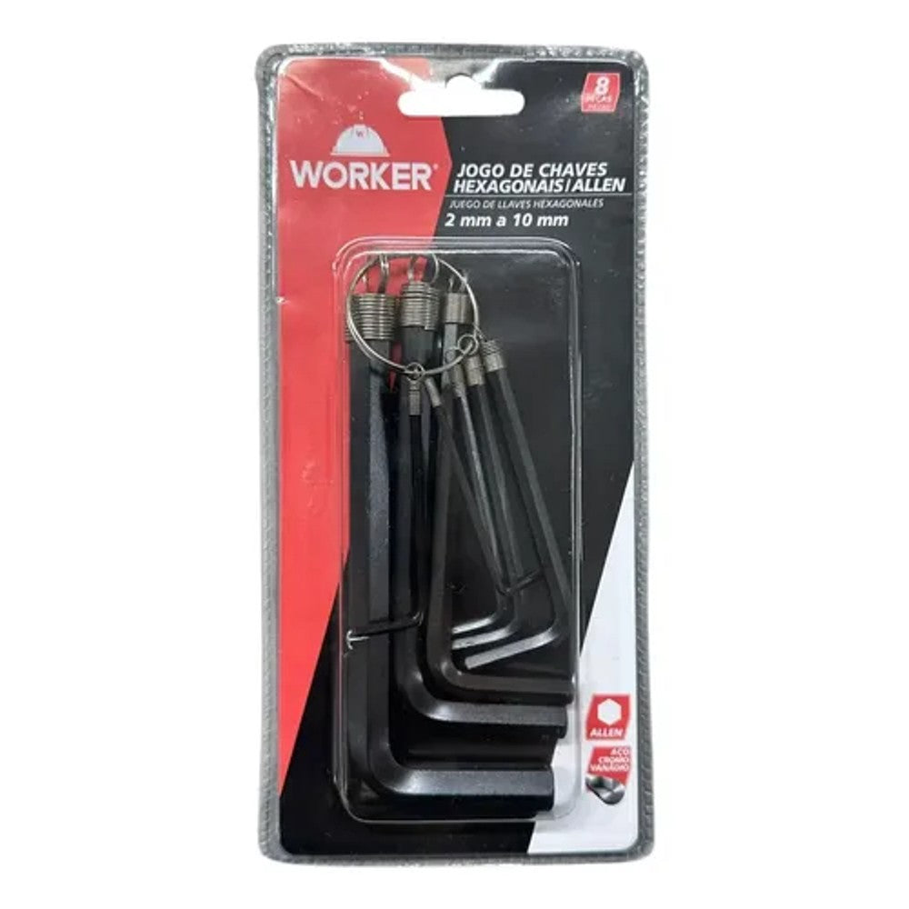 Jogo de Chave Hexagonal 2,0 a 10mm com 8 Peças Worker