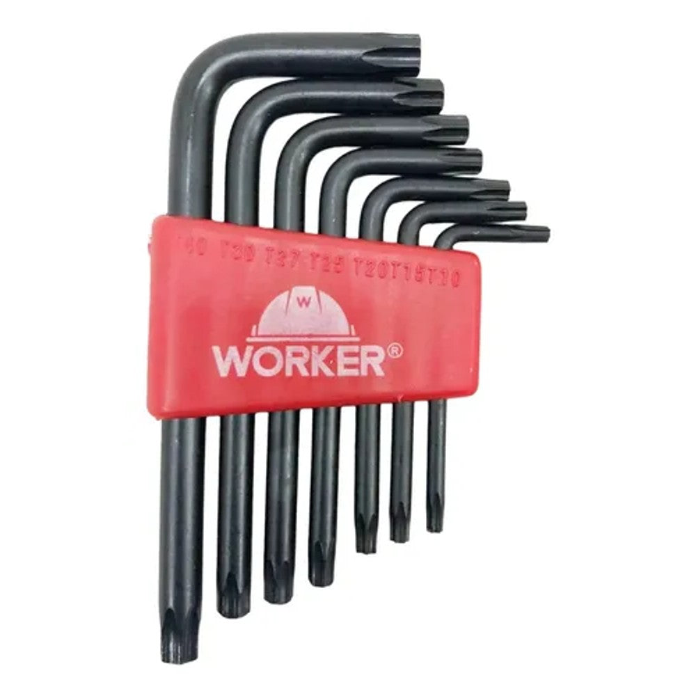Jogo de Chave Torx Curta T10 a T40 com 7 Peças Worker