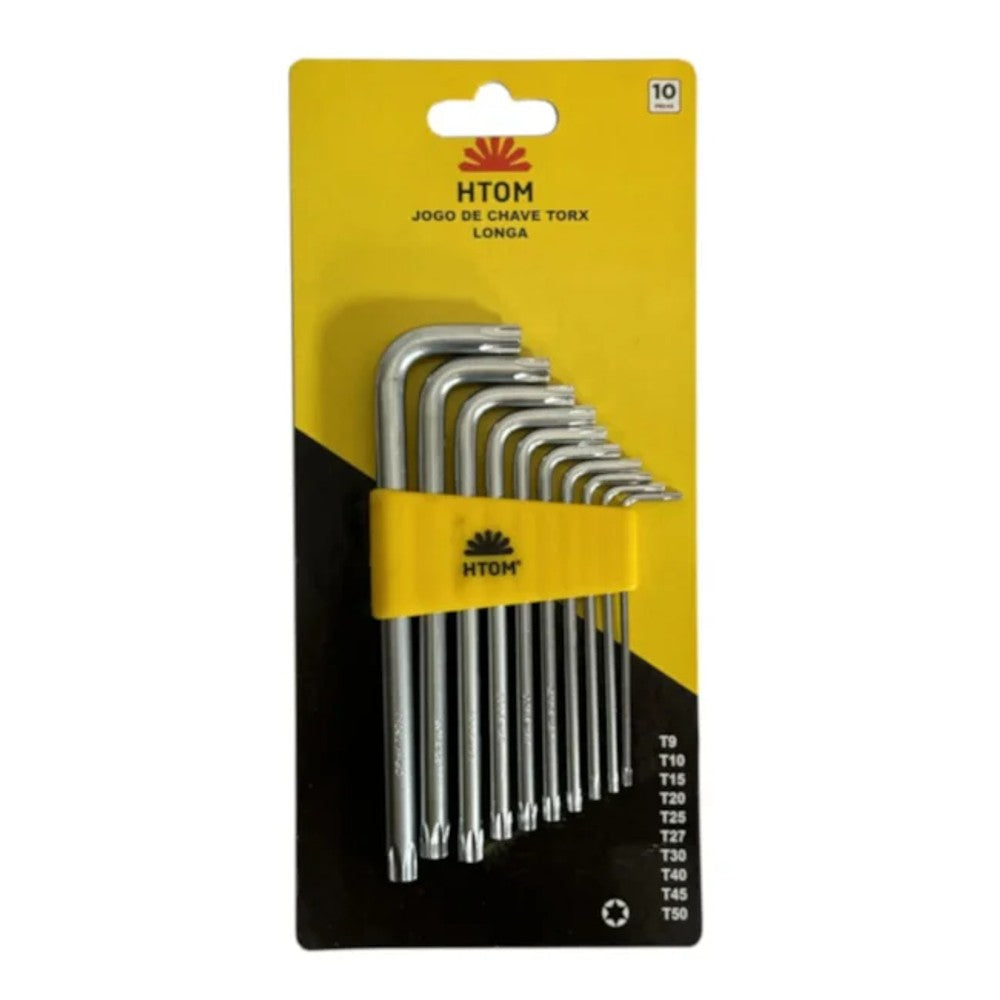 Jogo de Chaves Torx Longas T9 a T50 com 10 Peças HTOM