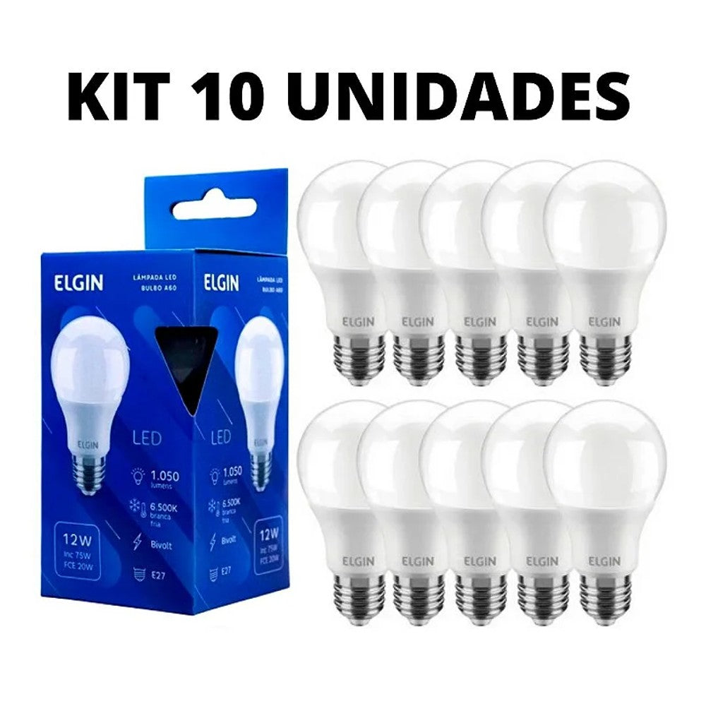 Kit 10 Lâmpadas LED Bulbo Elgin 12W 6500K Bivolt E27