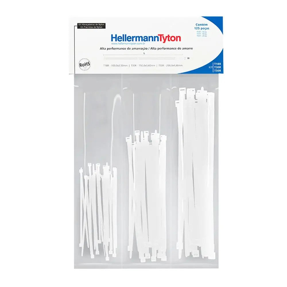 Kit Abraçadeiras de Nylon T18R T30R T50R Branca Hellermann