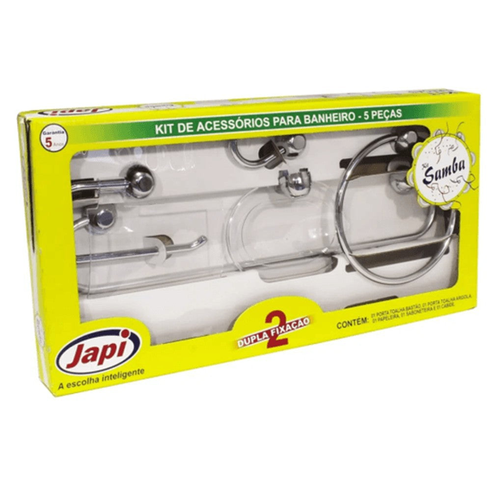 Kit Acessórios para Banheiro com 5 Peças Cromado Samba Japi