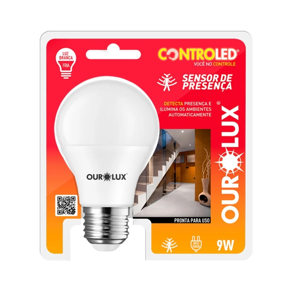 Lâmpada Controled 6,5K Sensor Presença Ouro