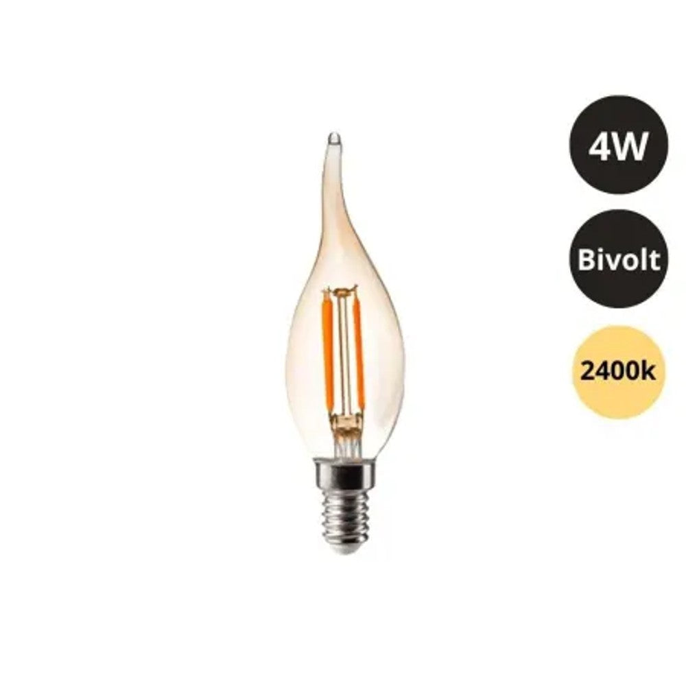 LAMPADA LED VELA CHAMA FILAMENTO 4W 2400K AMBAR E14 PIX