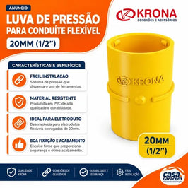 Luva PVC Pressão 20 mm 1/2 Amarelo Krona