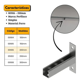 Mão Francesa Simples 200mm Para Perfilado