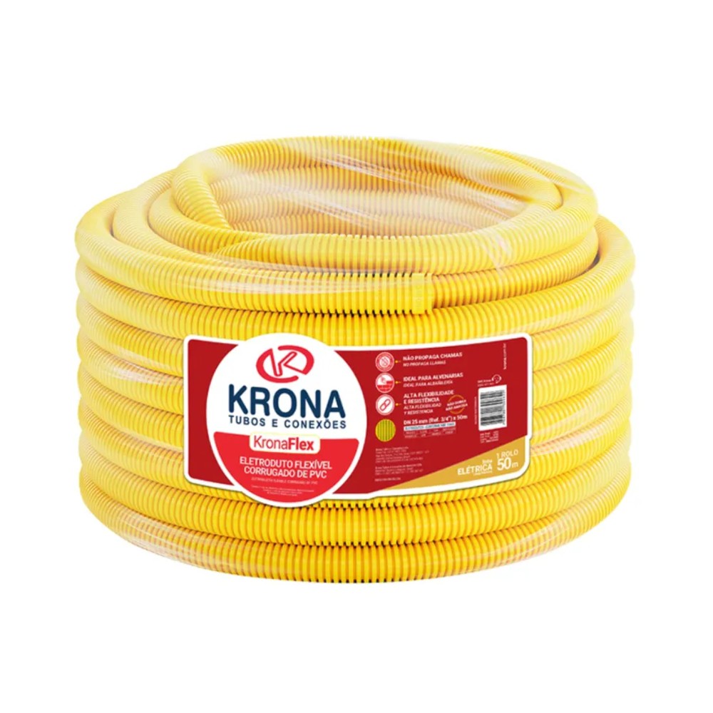 Mangueira Corrugada 32mm 1 Polegada com 25 Metros Amarela Krona