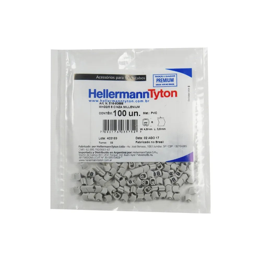 Marcador de Cabos 2,0 a 5,0 mm MHG2-8 Hellermann 100 Unidades