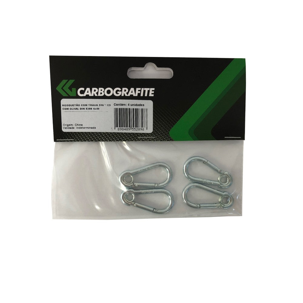 Mosquetão com Trava e Olhal 5x50mm com 2 Peças Carbografite