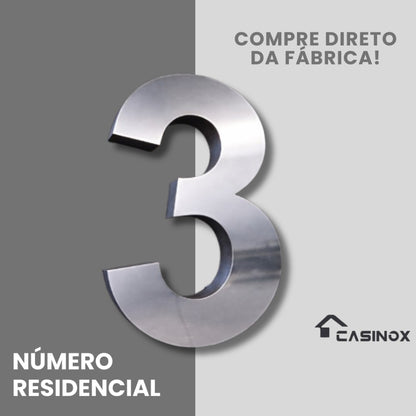 Número Residencial Aço Inox 15cm 3