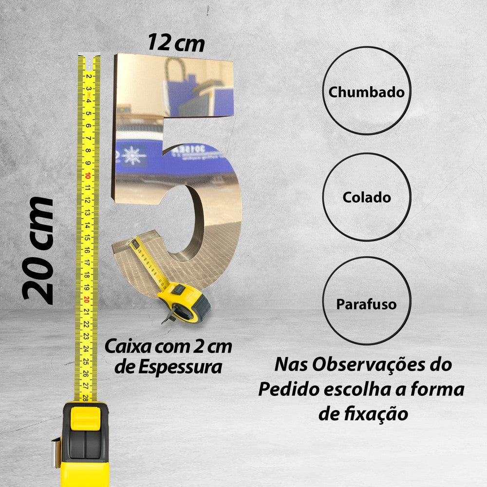 Numero Residencial Aço Inox 20cm 3