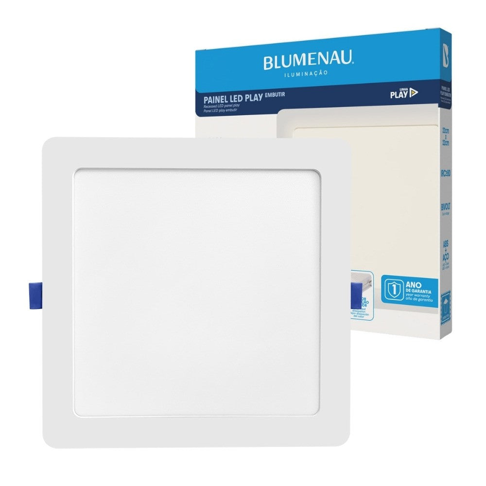 Painel LED Embutir Quadrado 18W 3000K 22cm Branco PIX