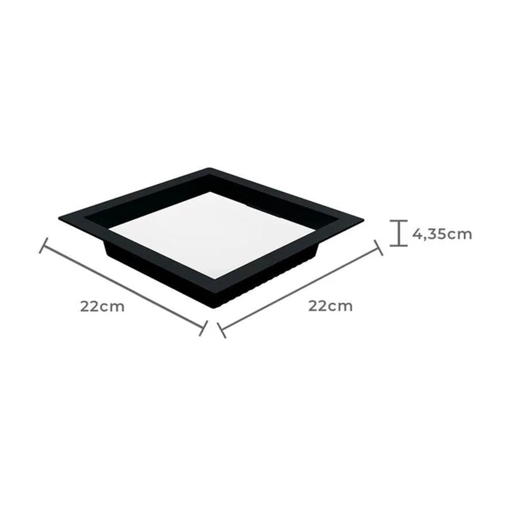 Painel LED Embutir Quadrado 18W 6500K 22cm Preto Recuado Nordecor