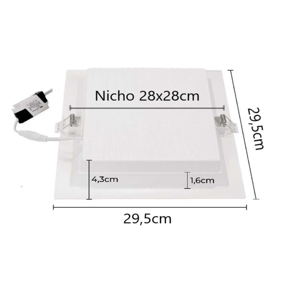 Painel LED Embutir Quadrado 24W 3000K 29,5cm Branco Nordecor