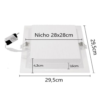 Painel LED Embutir Quadrado 24W 3000K 29,5cm Branco Nordecor