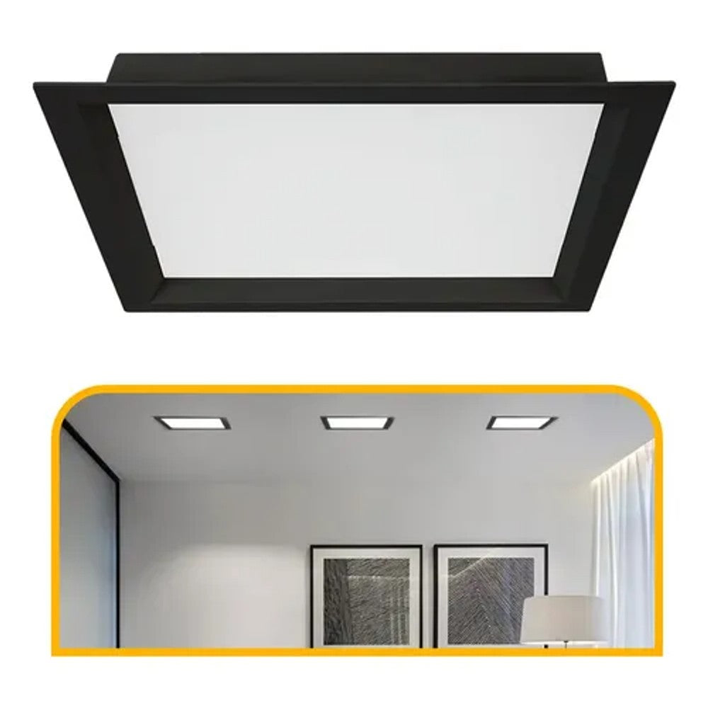 Painel LED Embutir Quadrado 36W 4000K 40cm Preto Nordecor