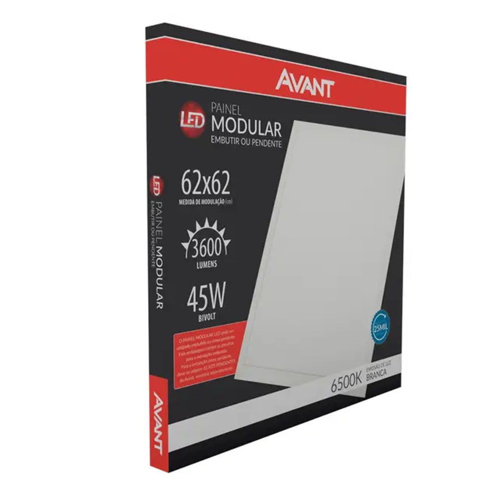 Painel LED Embutir Quadrado 45W 6500K 62cm Branco PIX