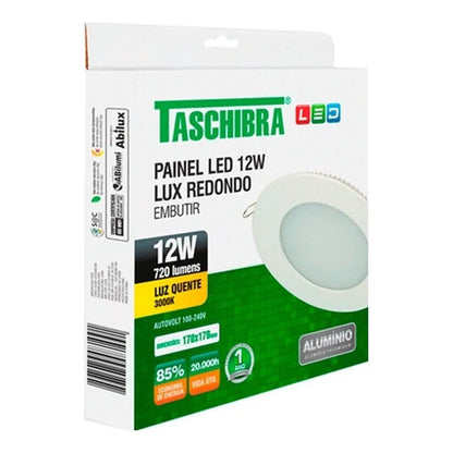 Painel LED Embutir Redondo 12W 3000K 17cm Branco PIX