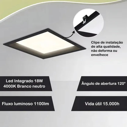 Painel LED Embutir Redondo 18W 4000K 22cm Preto Nordecor